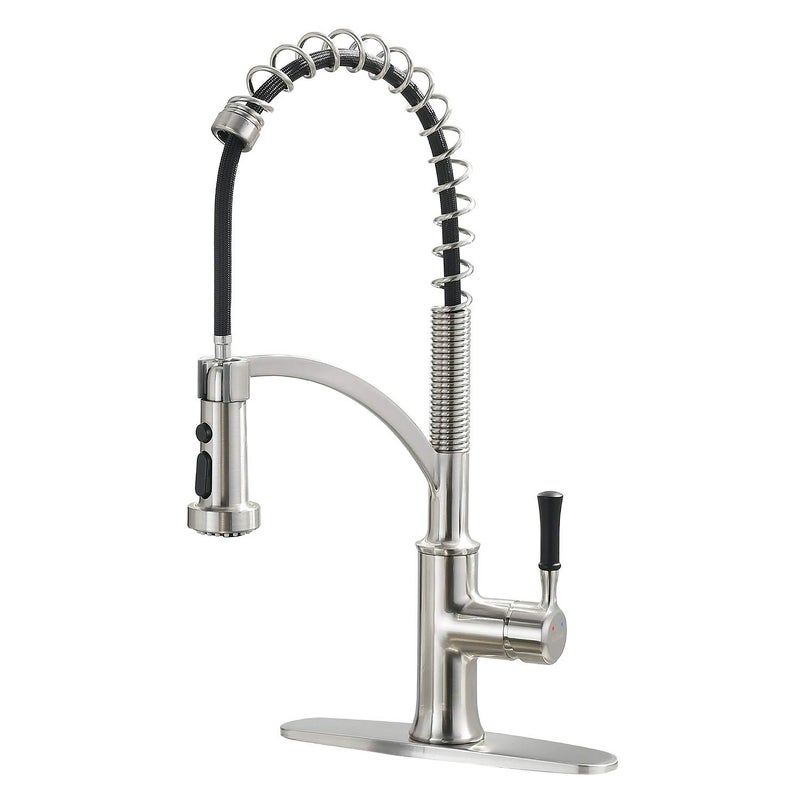 GUUKAR Kitchen Faucet with Pull Down Sprayer, Single Handle Brushed Nickel High Arc Commercial Farmhouse Kitchen Sink Faucet with Deck Plate - Image 1